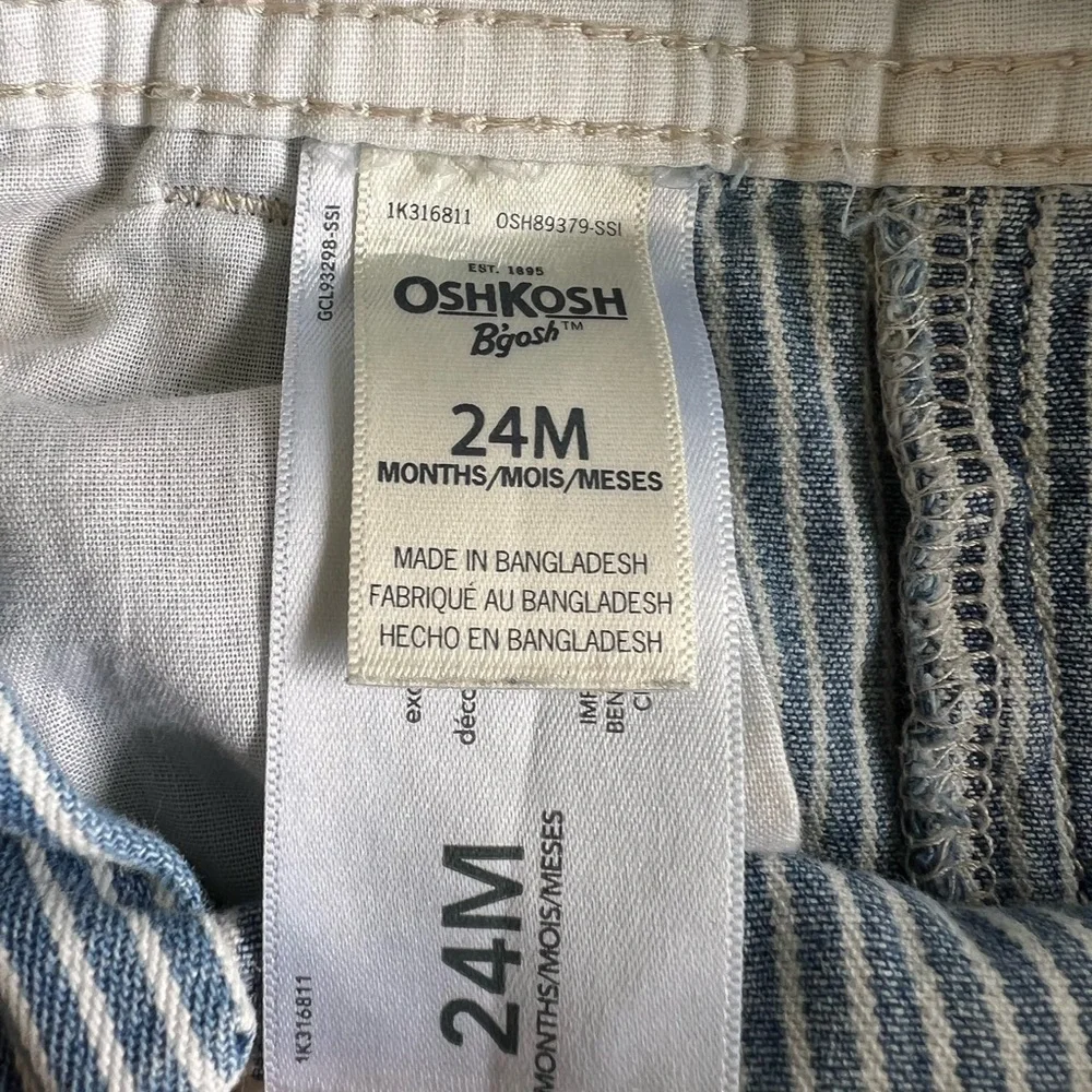 Oshkosh B’Gosh Boys Sz 24 Months Blue & White Striped Denim Conductor Overalls